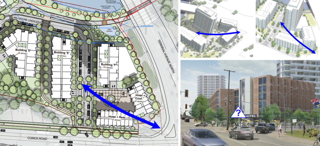 Illustration of welcoming opening from intersection into neighbourhood